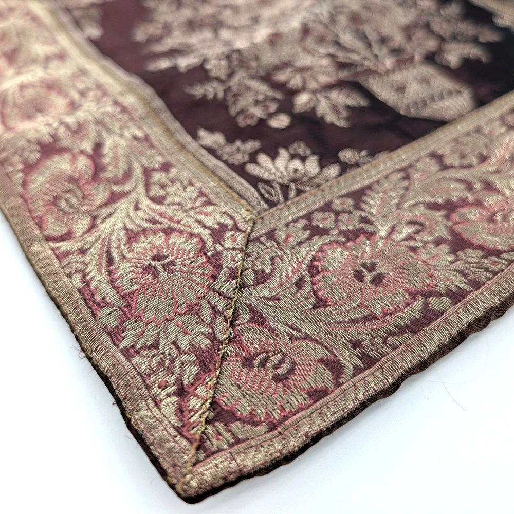 Woven Tapestry Pillow Cover Floral Brocade Metallic Burgundy 12x12